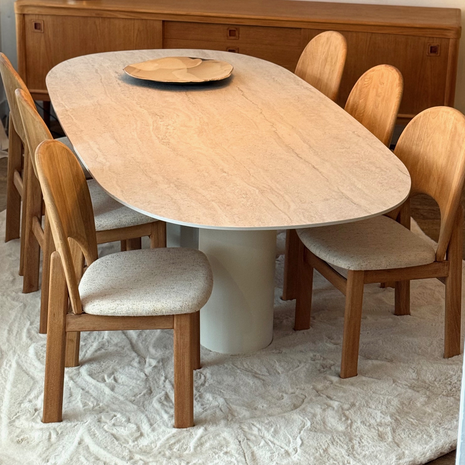 Lot de 6 chaises bois-tissu - Pièces Uniques